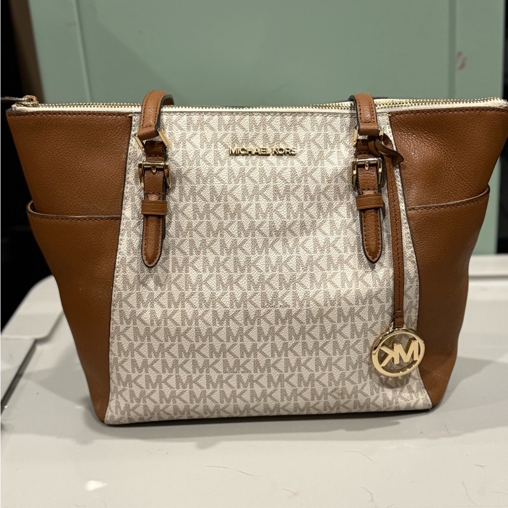 Michael Kors Tan and Cream Tote Bag